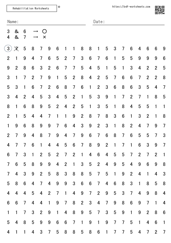 Dual Cancellation Task for Numbers 1-9　20x20